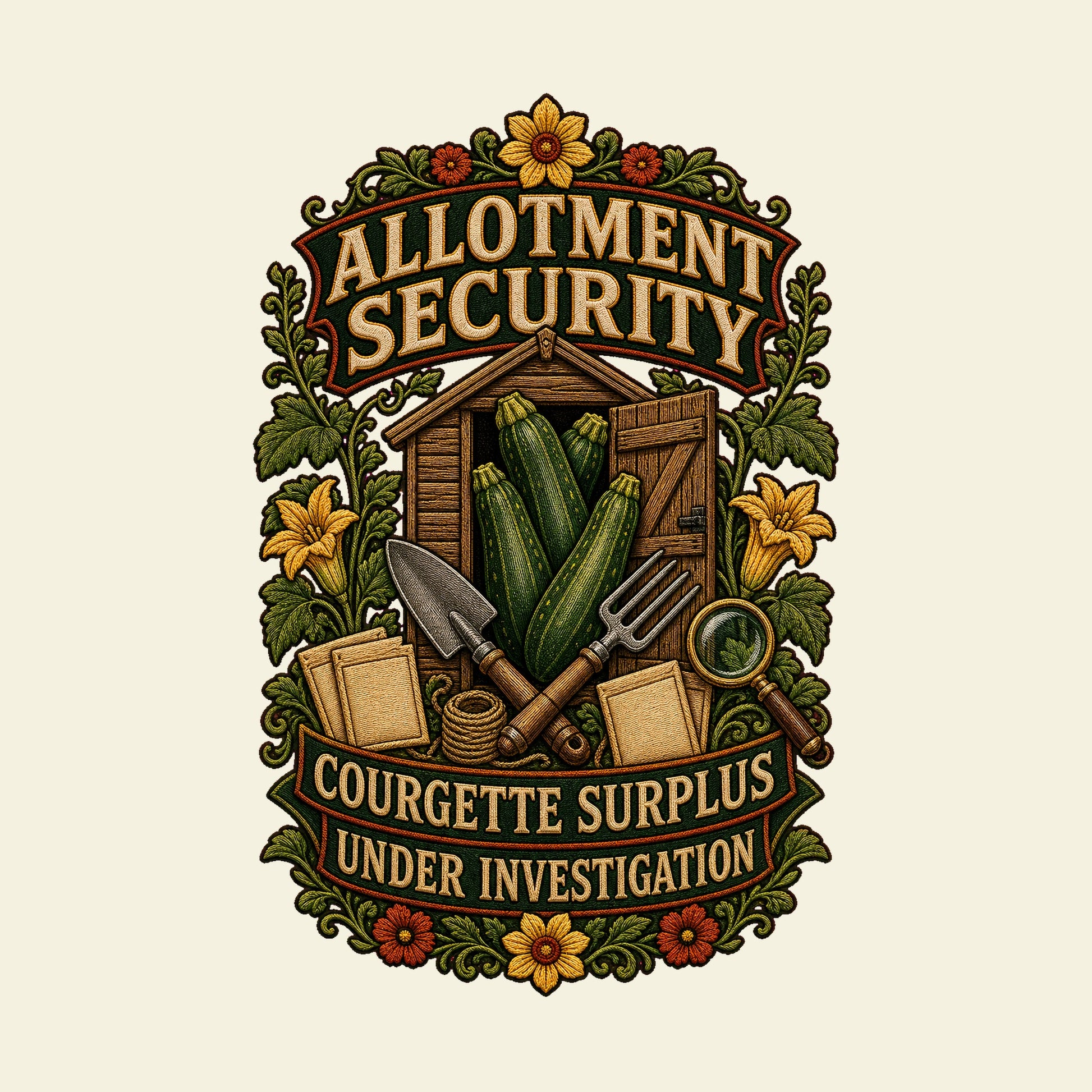 ALLOTMENT SECURITY COURGETTE SURPLUS UNDER INVESTIGATION funny allotment T-shirt artwork