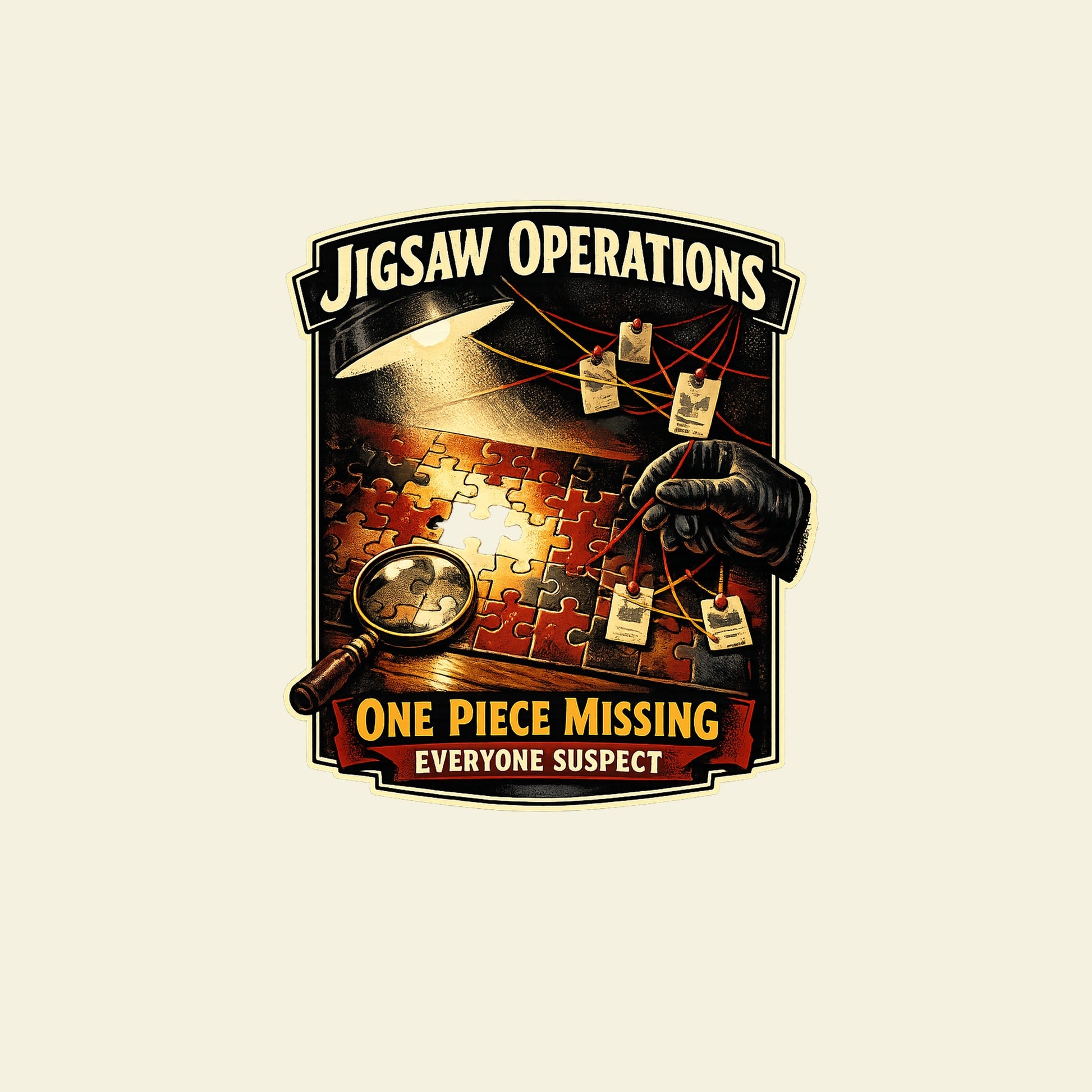 JIGSAW OPERATIONS ONE PIECE MISSING EVERYONE SUSPECT funny jigsaw puzzles T-shirt artwork