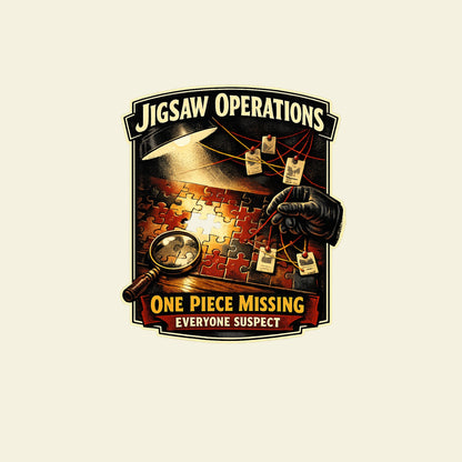 JIGSAW OPERATIONS ONE PIECE MISSING EVERYONE SUSPECT funny jigsaw puzzles T-shirt artwork