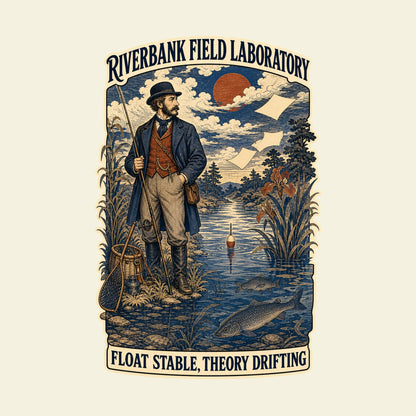 RIVERBANK FIELD LABORATORY FLOAT STABLE, THEORY DRIFTING funny fishing T-shirt artwork