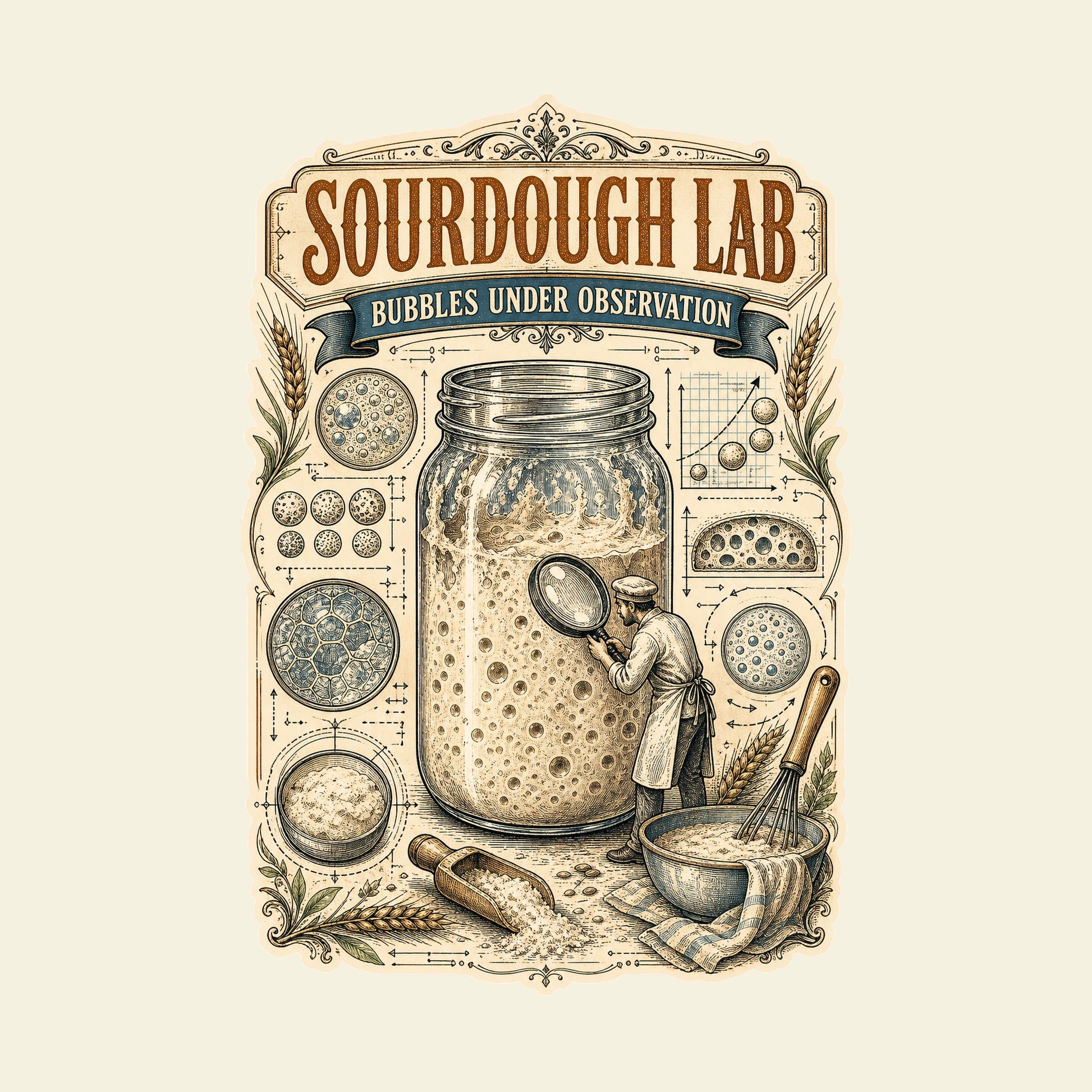 SOURDOUGH LAB BUBBLES UNDER OBSERVATION funny sourdough baking T-shirt artwork