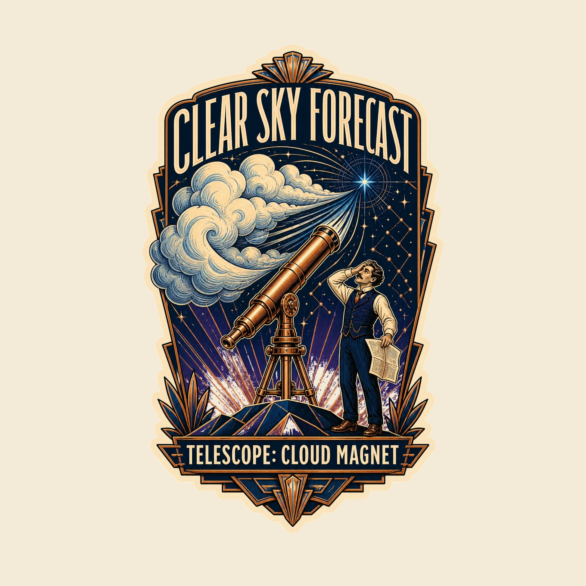 CLEAR SKY FORECAST TELESCOPE: CLOUD MAGNET funny astronomy T-shirt artwork