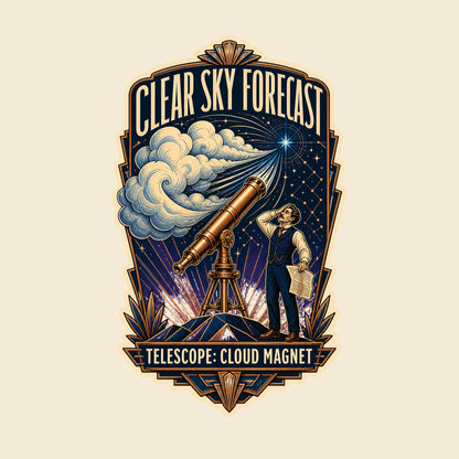 CLEAR SKY FORECAST TELESCOPE: CLOUD MAGNET funny astronomy T-shirt artwork