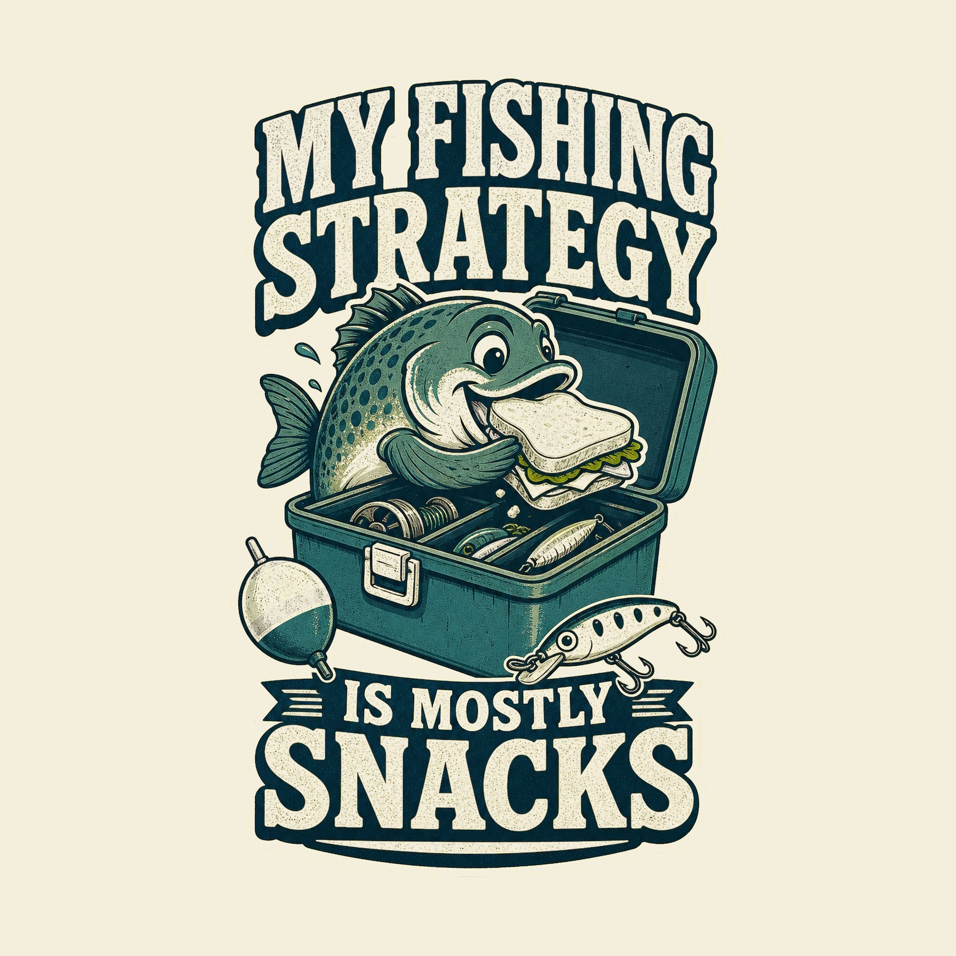 My Fishing Strategy Is Mostly Snacks funny fishing T-shirt artwork