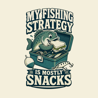 My Fishing Strategy Is Mostly Snacks funny fishing T-shirt artwork