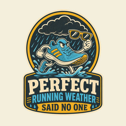 Perfect Running Weather Said No One funny running T-shirt artwork