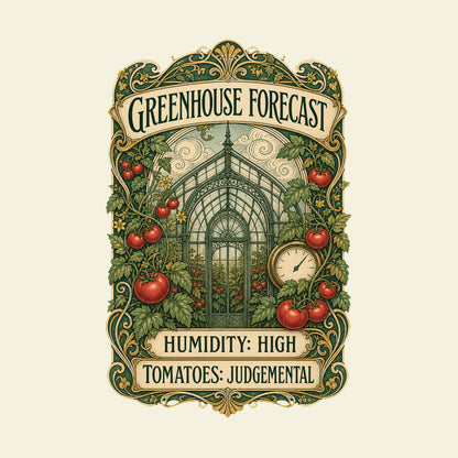 GREENHOUSE FORECAST HUMIDITY: HIGH TOMATOES: JUDGEMENTAL funny gardening T-shirt artwork