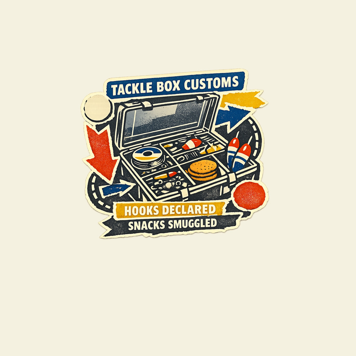 TACKLE BOX CUSTOMS HOOKS DECLARED SNACKS SMUGGLED funny fishing T-shirt artwork