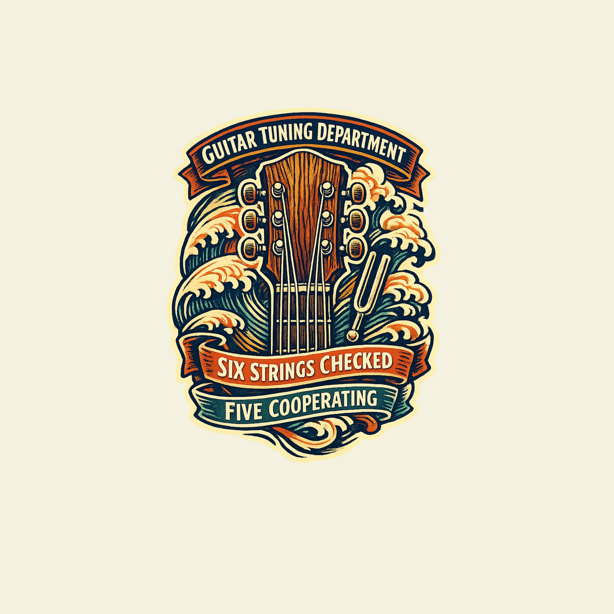 GUITAR TUNING DEPARTMENT SIX STRINGS CHECKED FIVE COOPERATING funny music T-shirt artwork