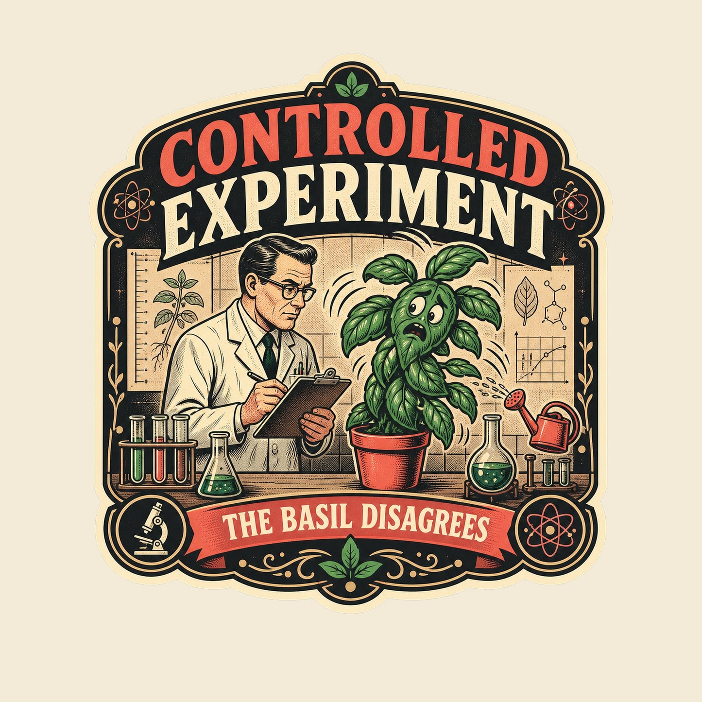 CONTROLLED EXPERIMENT THE BASIL DISAGREES funny gardening T-shirt artwork