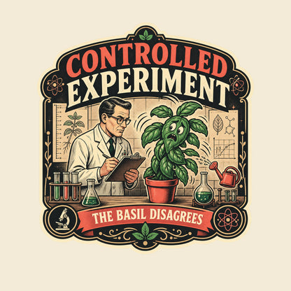 CONTROLLED EXPERIMENT THE BASIL DISAGREES funny gardening T-shirt artwork
