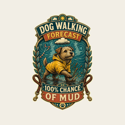 DOG WALKING FORECAST 100% CHANCE OF MUD funny dogs T-shirt artwork
