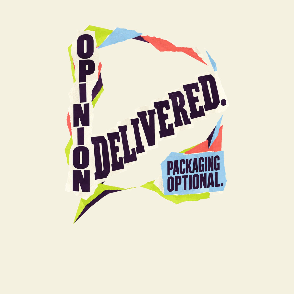 OPINION DELIVERED. PACKAGING OPTIONAL. funny rude workplace slogan T-shirt artwork