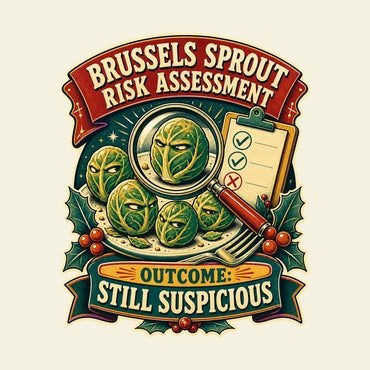 BRUSSELS SPROUT RISK ASSESSMENT OUTCOME: STILL SUSPICIOUS funny christmas T-shirt artwork