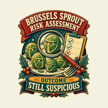 BRUSSELS SPROUT RISK ASSESSMENT OUTCOME: STILL SUSPICIOUS funny christmas T-shirt artwork