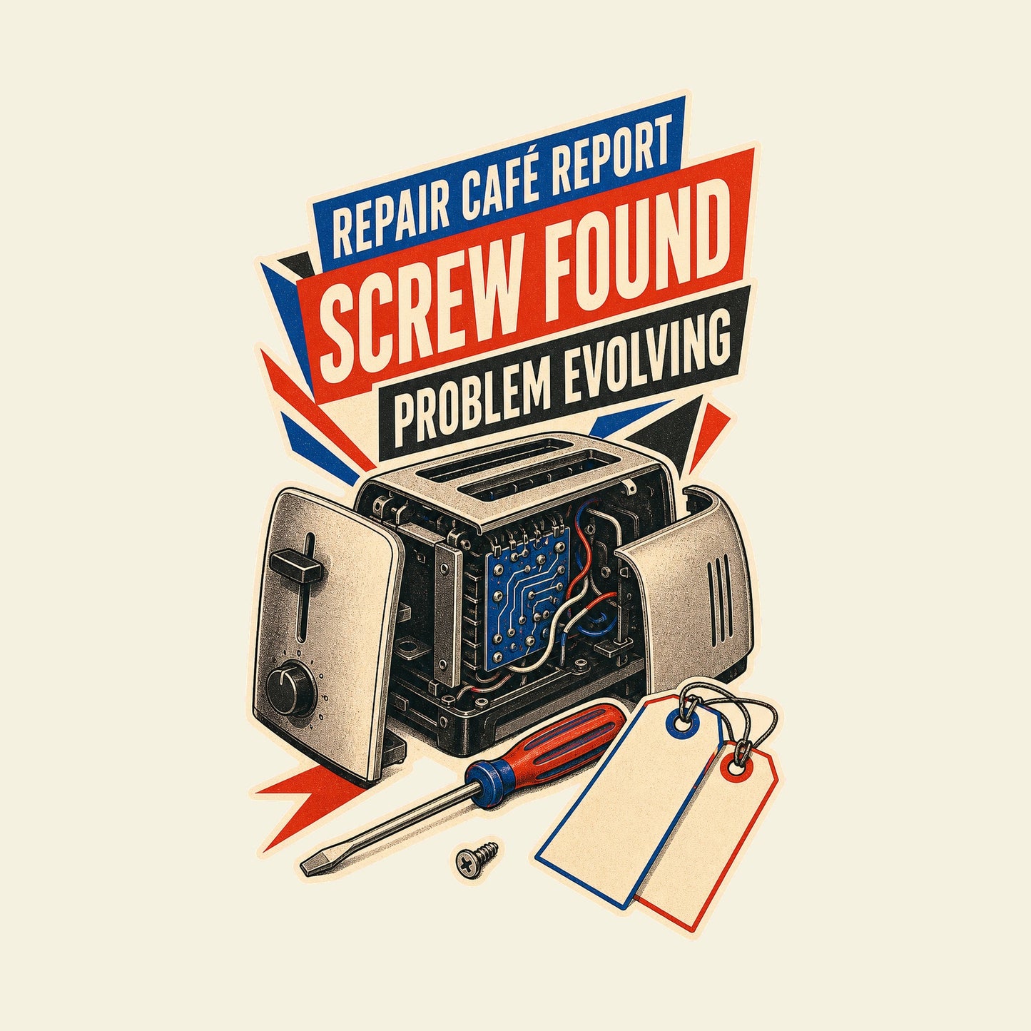REPAIR CAFÉ REPORT SCREW FOUND PROBLEM EVOLVING funny DIY repair T-shirt artwork