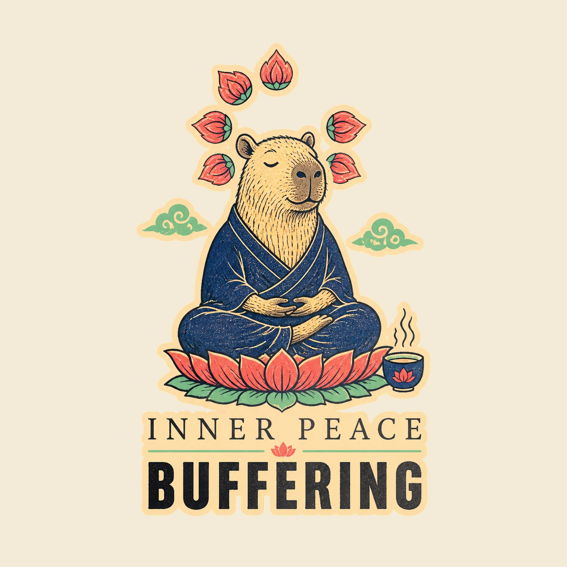 INNER PEACE BUFFERING funny yoga T-shirt artwork