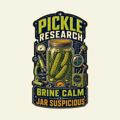 PICKLE RESEARCH BRINE CALM JAR SUSPICIOUS funny pickles T-shirt artwork