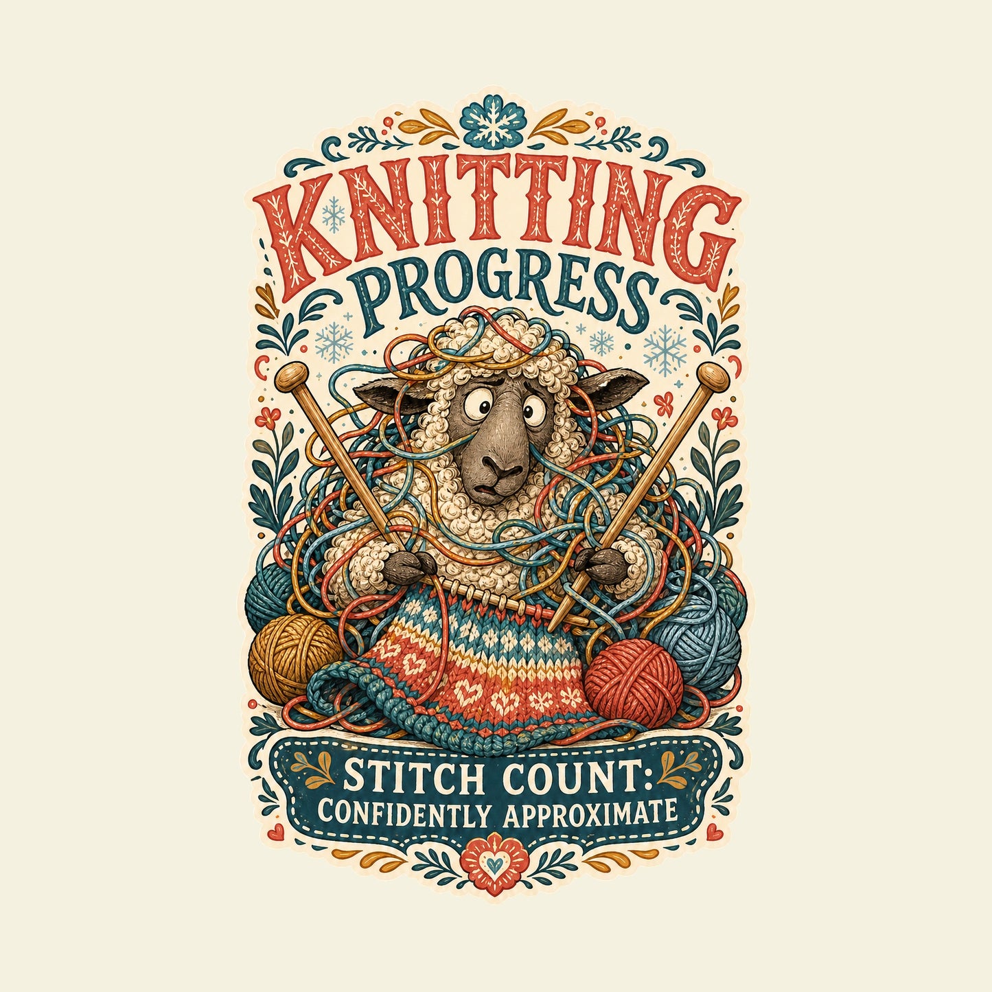 KNITTING PROGRESS STITCH COUNT: CONFIDENTLY APPROXIMATE funny knitting T-shirt artwork