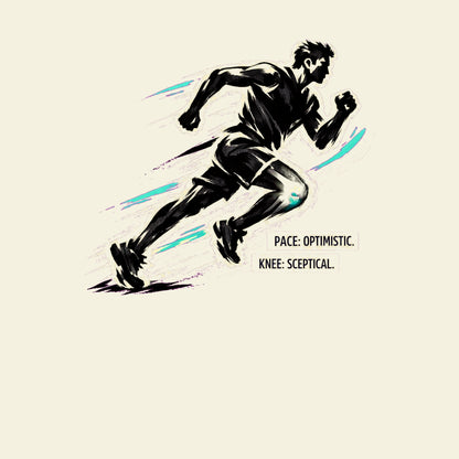 PACE: OPTIMISTIC. KNEE: SCEPTICAL. funny running T-shirt artwork