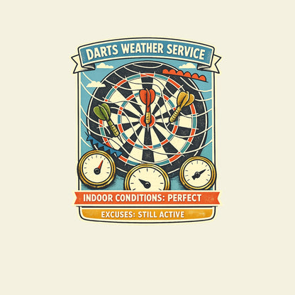 DARTS WEATHER SERVICE INDOOR CONDITIONS: PERFECT EXCUSES: STILL ACTIVE funny darts T-shirt artwork