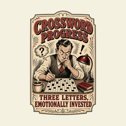 CROSSWORD PROGRESS THREE LETTERS, EMOTIONALLY INVESTED funny crossword T-shirt artwork