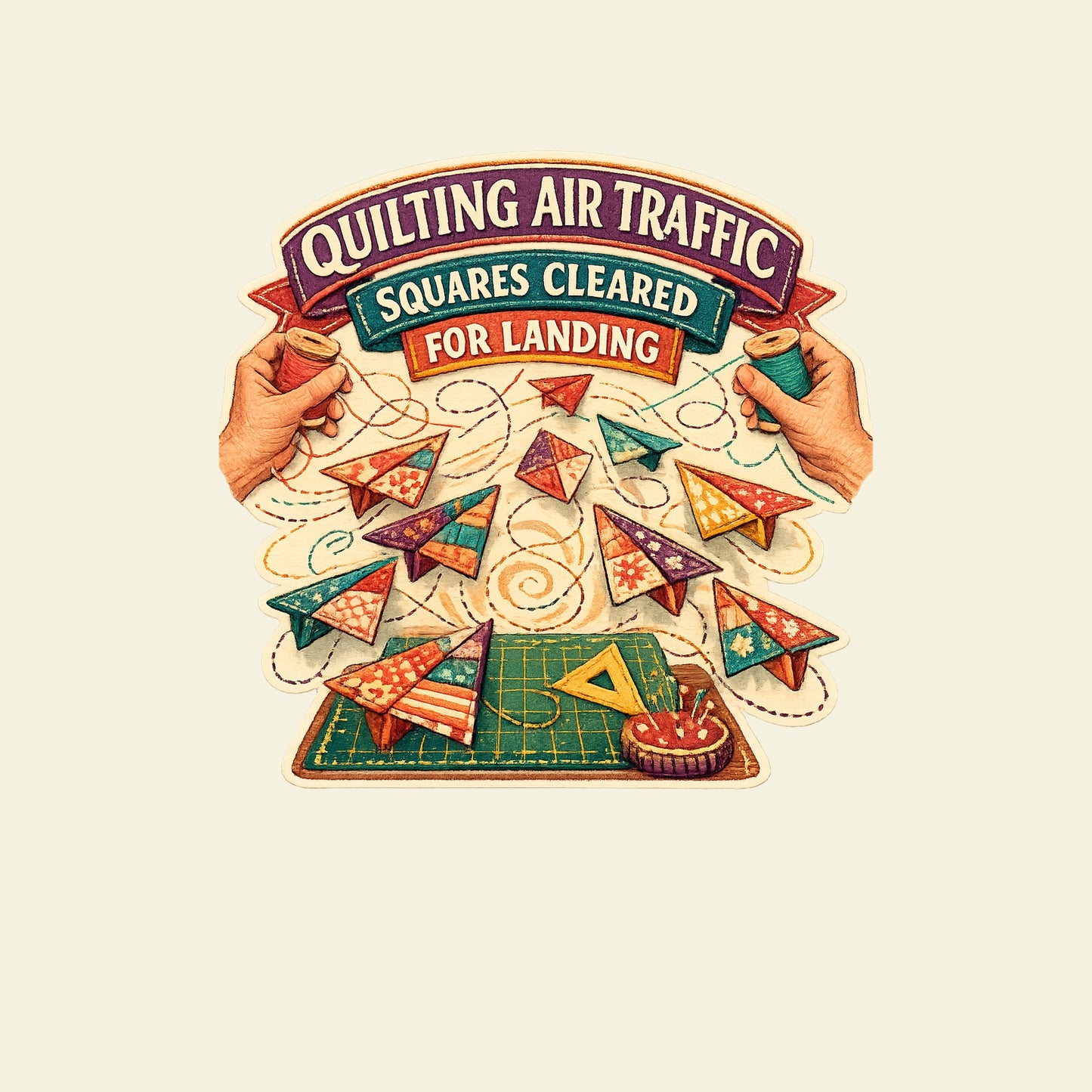 QUILTING AIR TRAFFIC SQUARES CLEARED FOR LANDING funny quilting T-shirt artwork