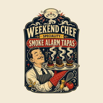 WEEKEND CHEF SPECIALITY SMOKE ALARM TAPAS funny cooking T-shirt artwork