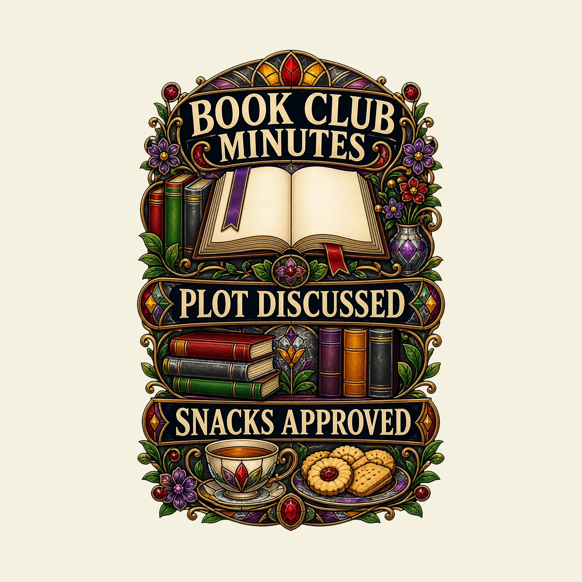 BOOK CLUB MINUTES PLOT DISCUSSED SNACKS APPROVED funny book club T-shirt artwork