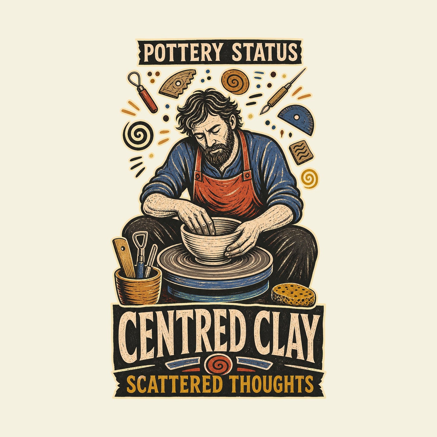 POTTERY STATUS CENTRED CLAY SCATTERED THOUGHTS funny pottery T-shirt artwork