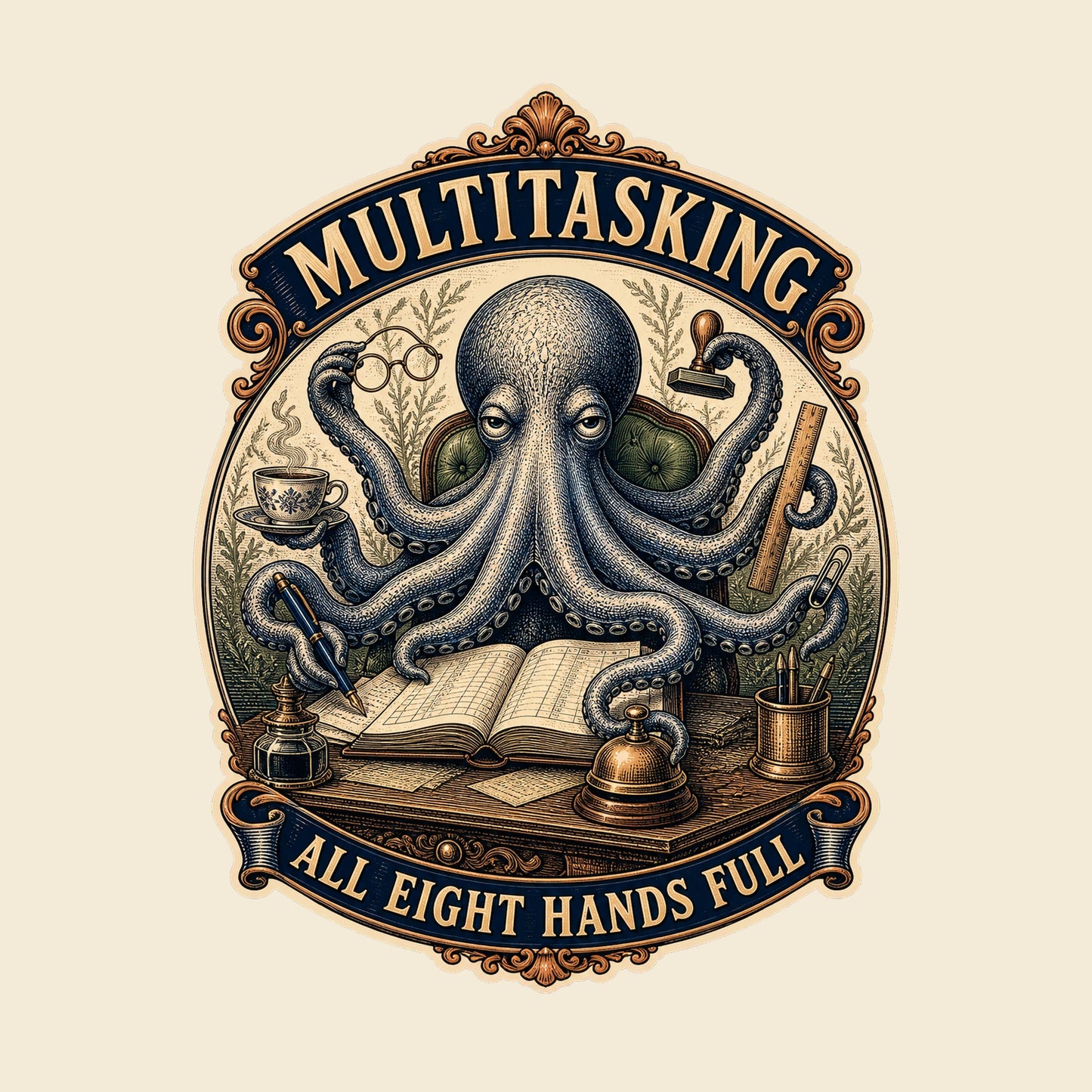 MULTITASKING ALL EIGHT HANDS FULL funny office T-shirt artwork