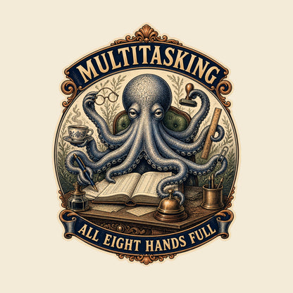 MULTITASKING ALL EIGHT HANDS FULL funny office T-shirt artwork